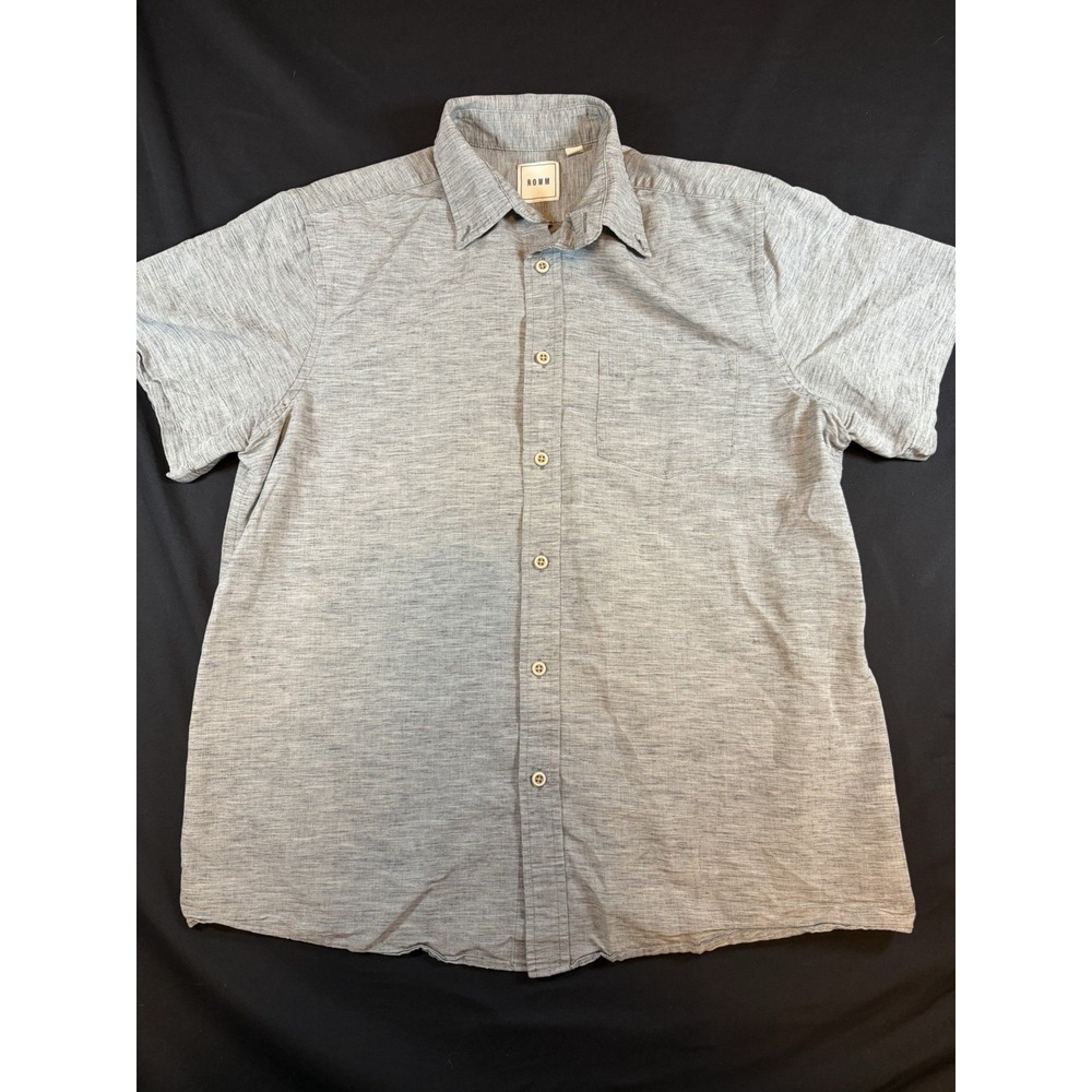 ROWM Grey Textured Men's SS Button Up Shirt, M